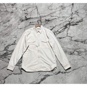 Everlane Mens Button Up Heavy Brushed Flannel Shirt Light Ivory Long Sleeve Sz M